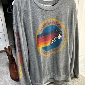 Aviator Nation Gray Crewneck Sweater with Retro Graphic